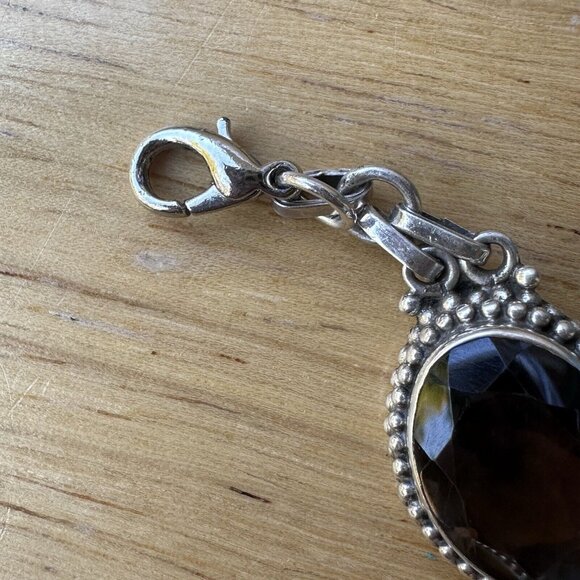 VTG Link Bracelet 6.75 Smoky Quartz Oval Shape Gems 925 Sterling Silver 32.9g - Picture 7 of 10